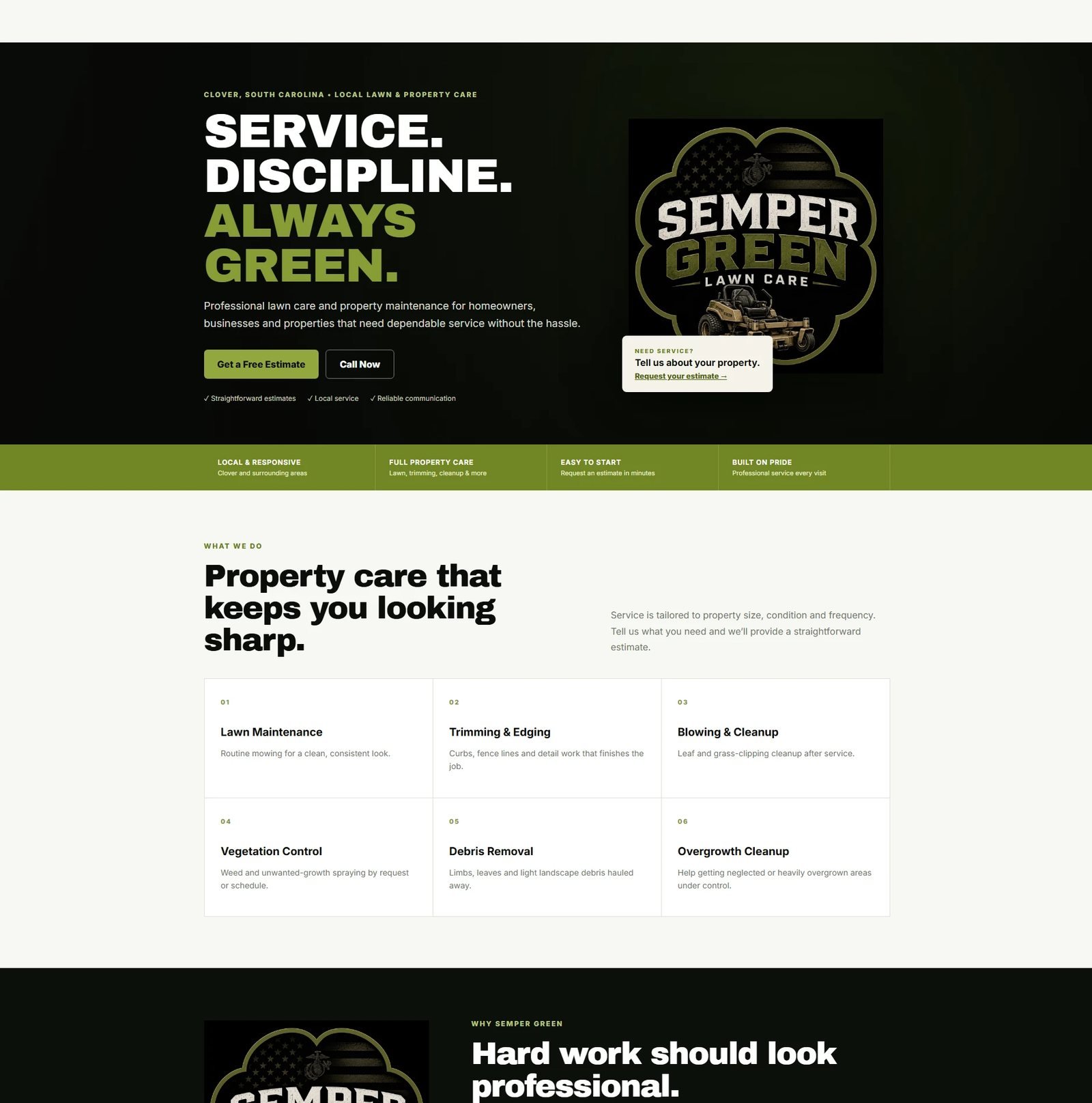 The new Semper Green Lawn Care website — hero section and service overview, live and mobile-ready